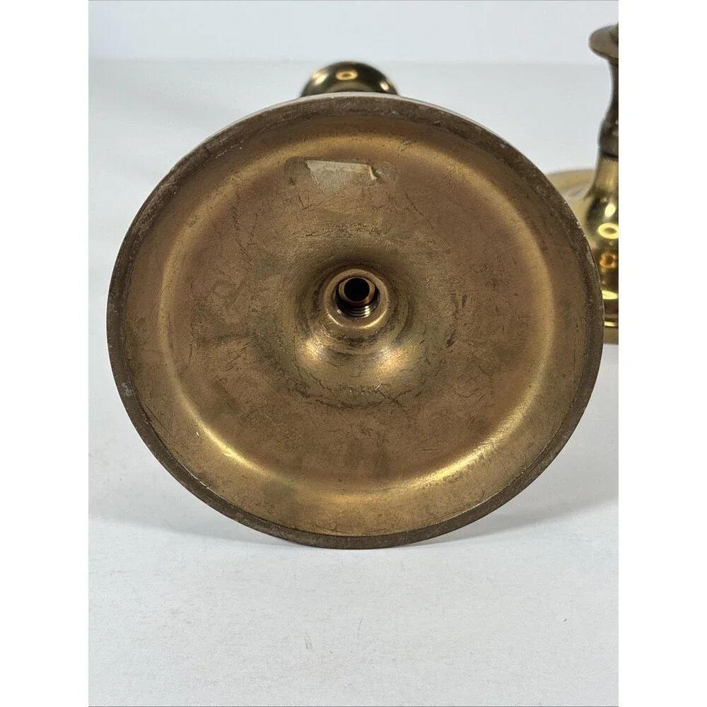 Antique Pair Brass Beehive Candlesticks Victorian Baluster 8”H Marked W